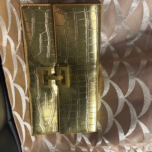 Gold tone Embossed Clutch